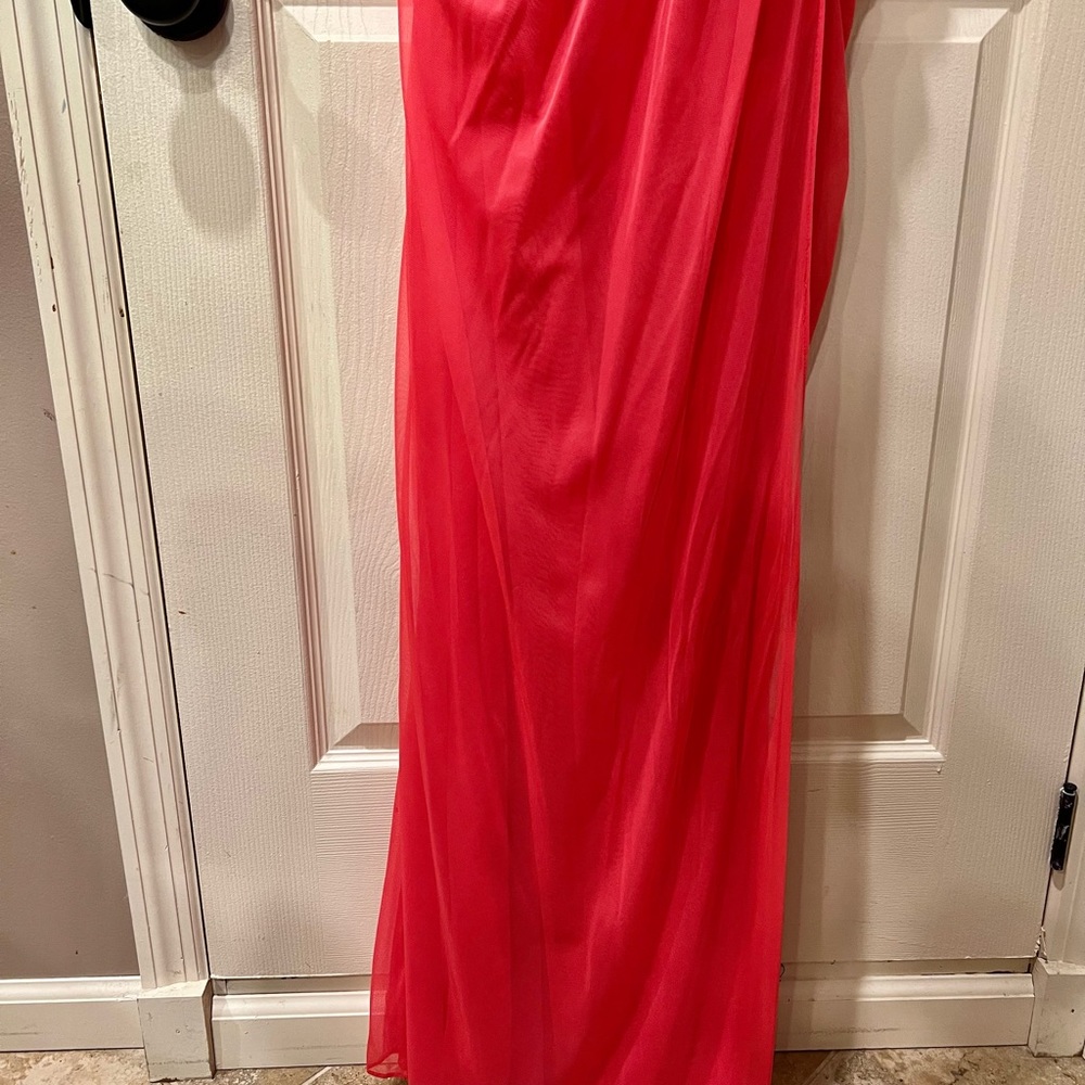 Adrianna Papell one shoulder peachy pink dress size 14 - Picture 2 of 7